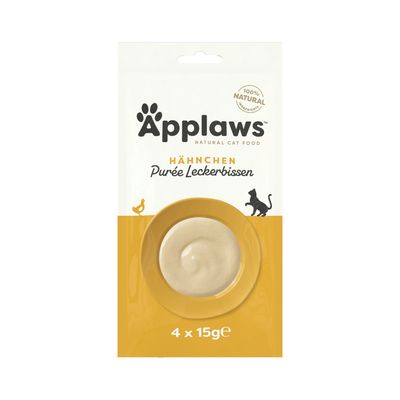 Applaws Natural Cat Food Kana Purée Herkku, 100% luonnolliset ainesosat, 4 x 15 g