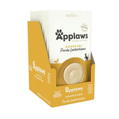 Applaws gustare piure de pui, 100% ingrediente naturale, ambalaj cu 4 pliculețe a câte 15g. Applaws gustare piure de pui, 100% ingrediente naturale, ambalaj cu 4 pliculețe a câte 15g.