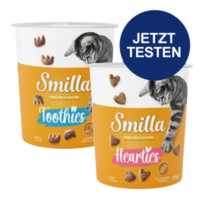 Smilla Toothies und Hearties, Katzenleckerlis in Herz- und Zahnform, unterstützt Zahnpflege, mit tierischem Protein, Made in Germany, 125g. Jetzt testen.