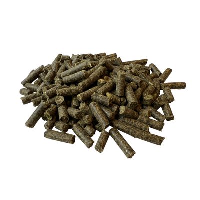 Hromada hnědých pelet, pravděpodobně krmivo nebo pamlsky pro zvířata. Žádné další informace nejsou viditelné.