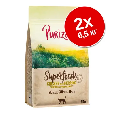 Икономична опаковка Purizon Cat Superfoods 2 х 6,5 кг - сьомга с херинга, грах и нар