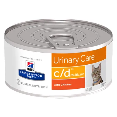 Hill's Prescription Diet Urinary Care c/d Multicare au poulet, aliment pour chats, boîte de 150g. Exclusif pour vétérinaires, alimentation clinique.