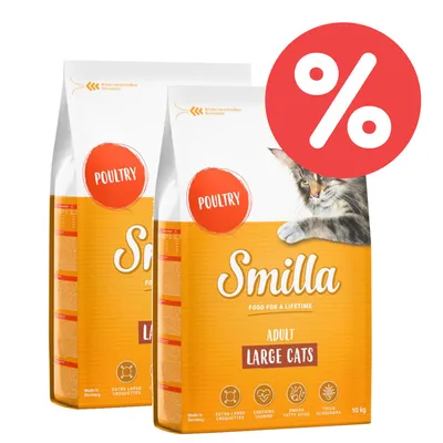 Smilla Adult Large Cats Trockenfutter mit Geflügel, 10 kg, Made in Germany. Extra grosse Kroketten, enthält Taurin, Omega-Fettsäuren und Yucca-Schidigera. Rabatt-Symbol sichtbar. Smilla Adult Large Cats Trockenfutter mit Geflügel, 10 kg, Made in Germany. Extra grosse Kroketten, enthält Taurin, Omega-Fettsäuren und Yucca-Schidigera. Rabatt-Symbol sichtbar.