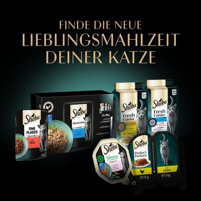 Sheba Katzenfutter: Fine Flakes mit Rind, Selection Fish Variation, Fresh Cuisine mit Huhn und Weissfisch, Nature's Collection in Sauce, Perfect Portions mit Huhn. Finde die Lieblingsmahlzeit deiner Katze.