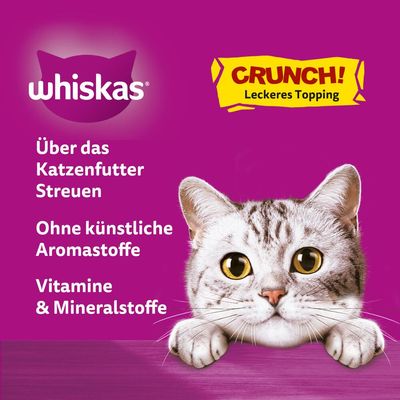 Whiskas Crunch! Leckeres Topping. Über das Katzenfutter streuen. Ohne künstliche Aromastoffe. Vitamine & Mineralstoffe.