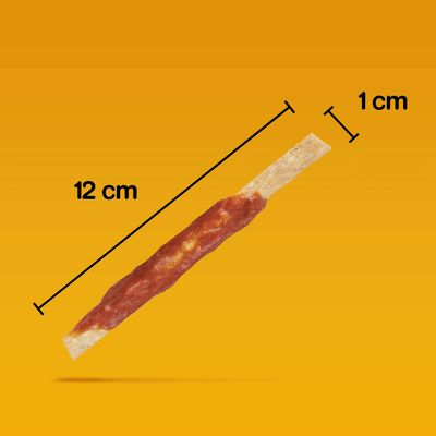 Bild av ett snacks med måtten: längd 12 cm, bredd 1 cm.