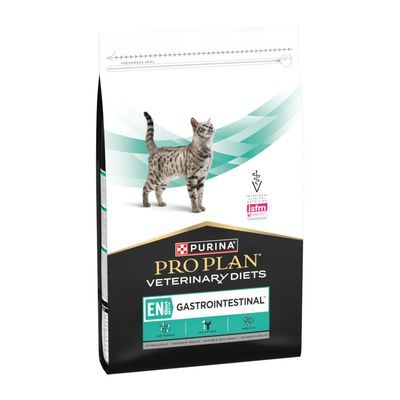 Purina Pro Plan Veterinary Diets EN Gastrointestinal karma dla kotów, widoczny kot i oznaczenia weterynaryjne na opakowaniu.