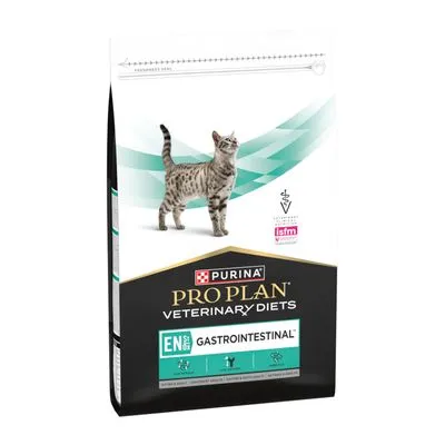 Purina Pro Plan Veterinary Diets EN Gastrointestinal karma dla kotów, widoczny kot i oznaczenia weterynaryjne na opakowaniu.