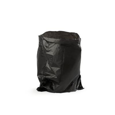 Sac en plastique noir ouvert, sans marque ni texte visible, utilisé pour l’emballage ou le stockage.