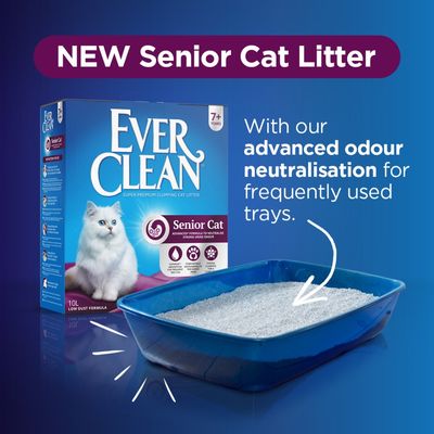 Ever Clean Senior Cat stelivo pre mačky, 10 l, pre mačky od 7 rokov. Nízka prašnosť, neutralizuje silný zápach moču, pohodlné pre staršie labky, silné hrudkovanie.