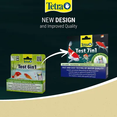 Tetra Test 6in1 bliver til Tetra Test 7in1. Nyt design og forbedret kvalitet. Hurtig og nem kontrol af vandkvaliteten med teststrimler, resultat på 60 sekunder.