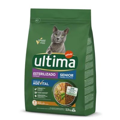 60 g gratis! 2,5 kg hrană uscată Ultima Cat + gratis 60 g snack Ultima pentru pisici - Sterilised Senior Pui 2,5 kg + Snacks Bucățele umplute cu vită 60 g