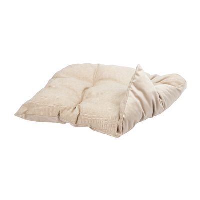 Cuscino beige imbottito con motivo a spina di pesce e superficie morbida. Adatto come superficie per sdraiarsi o imbottitura.