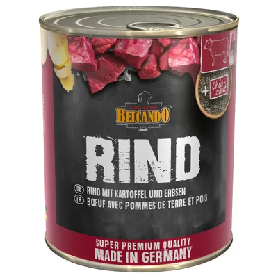 Belcando Dog Food cu vită, cartofi și mazăre, super premium, fabricat în Germania, conține semințe de chia.