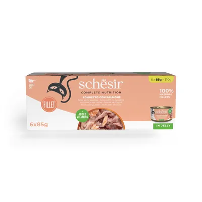 Икономична опаковка Schesir Complete Nutrition филе в желе 24 x 85 г - риба тон със сьомга