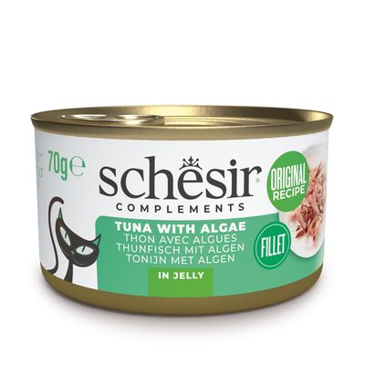Schesir Complements, Original Recipe, 100% Natural Fillets, frango em geleia, 6x70g = 420g, para gatos adultos, com hidratação.