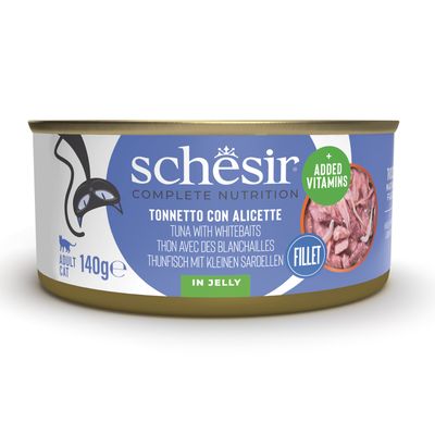 Schesir Complete Nutrition Thunfischfilet in Gelee, 6x140g für erwachsene Katzen. 100% natürliche Filets mit zugesetzten Vitaminen.