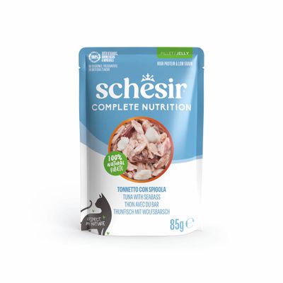 Sparpaket Schesir Complete Nutrition Filet in Gelee 24 x 85 g Thunfisch mit Wolfsbarsch