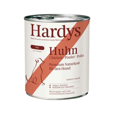Hardys Huhn, alimento naturale premium per cani. Puro, 100% pollo, monoproteico, nutrizione completa. Prodotto con cura e amore in Germania.