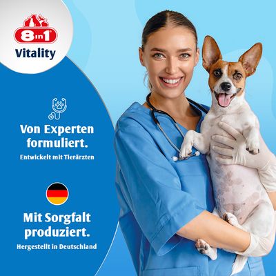 8in1 Vitality. Von Experten formuliert, entwickelt mit Tierärzten. Mit Sorgfalt produziert, hergestellt in Deutschland.
