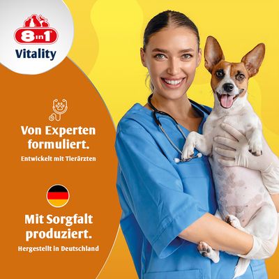 8in1 Vitality. Von Experten formuliert, entwickelt mit Tierärzten. Mit Sorgfalt produziert, hergestellt in Deutschland.