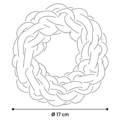 Anello intrecciato con diametro di 17 cm, rappresentato come disegno schematico.