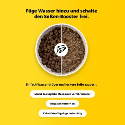 Füge Wasser hinzu und schalte den Soßen-Booster frei. Einfach Wasser drüber und leckere Soße zaubern: Macht das tägliche Menü noch verführerischer, regt zum Futtern an, keine Extra-Toppings mehr nötig. Füge Wasser hinzu und schalte den Soßen-Booster frei. Einfach Wasser drüber und leckere Soße zaubern: Macht das tägliche Menü noch verführerischer, regt zum Futtern an, keine Extra-Toppings mehr nötig.