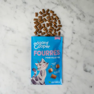 Edgard Cooper Fourrés voor katten, smaak zalm. Met natuurlijke ingrediënten, 42 kcal per trainingssessie. Edgard Cooper Fourrés voor katten, smaak zalm. Met natuurlijke ingrediënten, 42 kcal per trainingssessie.