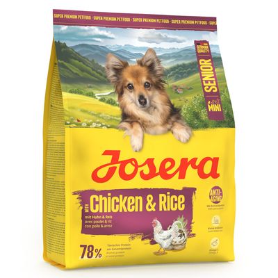 Josera Senior Mini mit Huhn & Reis, 78% tierisches Protein, Anti-Aging mit Antioxidantien, Omega-3, kleine Kroketten. Super Premium Petfood, German Quality.