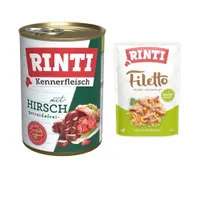 6 x 400 g RINTI Kennerfleisch + 100 g Filetto Pouch in Jelly mit Ente & Gemüse gratis! - Hirsch