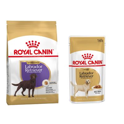 Royal Canin Breed Dry Dog Food + Royal Canin Wet Dog Food - 15% Off! * - Labrador Retriever Adult Sterilised (12kg) + Labrador Retriever Adult in Gravy (10 x 140g)