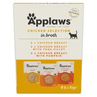 Mixpack Applaws Maaltijdzakjes in Bouillon 12 x 70 g Kattenvoer - Mixpakket Kip (3 Soorten)