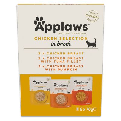 Applaws Adult Mixed Pack Cat Pouches in Broth 70g Chicken Selection Mixed Pack (12 x 70g)