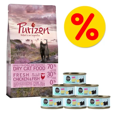 Probierset Kitten: Purizon 400 g & Cosma Nature 6 x 70 g - Set 1: mit Hühnchenbrust