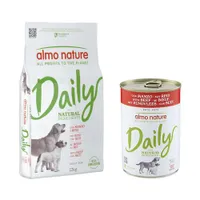 Almo Nature Daily Trockenfutter + 6 x 400 g Ausgewähltes Nassfutter zum Sonderpreis! - 12 kg All Breeds Rind & Reis + 6 x 400 g Rind