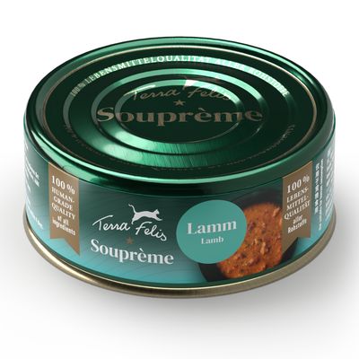Terra Felis Souprème Lam. 100% fødevarekvalitet af alle råvarer. Human Grade-kvalitet af alle ingredienser.