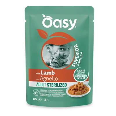 Oasy Adult Bocconcini in Salsa Buste 12 x 85 g - Sterilized Agnello Oasy Adult Bocconcini in Salsa Buste 12 x 85 g - Sterilized Agnello