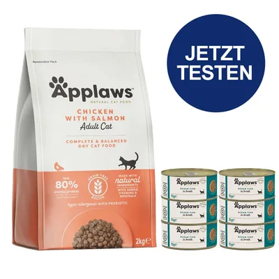 Applaws Trockenfutter Chicken with Salmon für erwachsene Katzen, 2kg Packung. Dosen Ocean Fish in Broth, 70g. Jetzt testen.