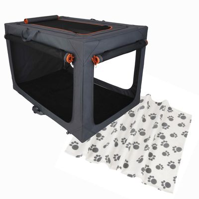 Sparset! Faltbare Nylonbox Alu deluxe + Fleecedecke Pawty Grösse XL + Decke L 100 x B 70 cm