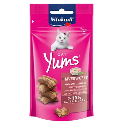 Vitakraft Cat Yums cu pastă de ficat savuroasă, rețetă fără zahăr, peste 70% extra cărnos.
