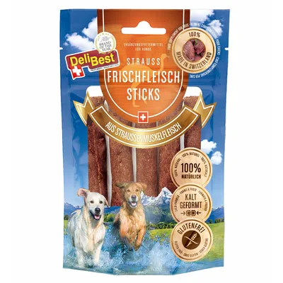DeliBest autruche, sticks de viande fraîche pour chien - 10 x 10 cm