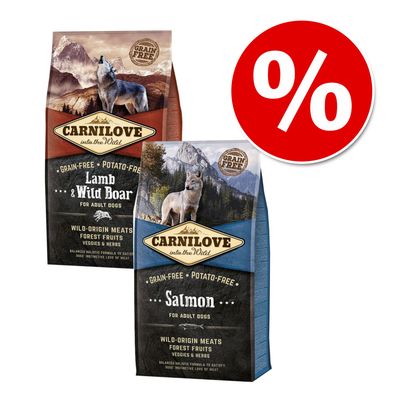 Pakiet mieszany Carnilove, 2 x 12 kg Pakiet I,  Adult, dziczyzna i jagnięcina + Adult, łosoś