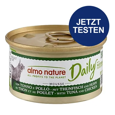 Almo Nature Daily Mousse mit Thunfisch und Huhn. Jetzt testen. Almo Nature Daily Mousse mit Thunfisch und Huhn. Jetzt testen.