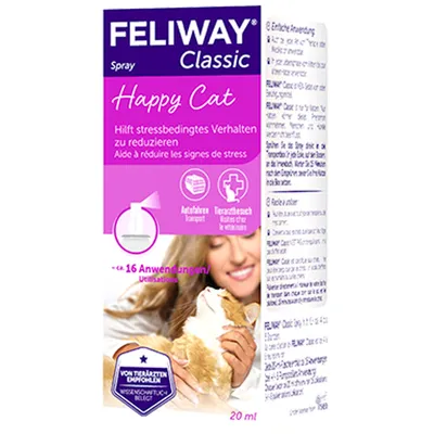 Feliway Classic Spray Happy Cat, помогает снизить стрессовое поведение, примерно 16 применений, рекомендовано ветеринарами, научно доказано, 20 мл.