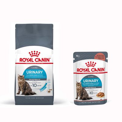 Royal Canin Feline Preference Savour Exigent oraz Royal Canin Instinctive 85 g. Opakowania karmy dla kotów, widoczne logo i znak procentowy oznaczający promocję.