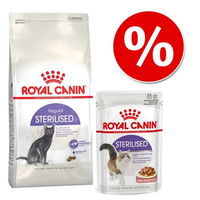 Zestaw Royal Canin Sterilised 3,5 / 4 kg + Royal Canin Sterilised w sosie, 12 x 85 g - Sterilised +7, 3,5 kg + Ageing +12 w sosie