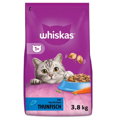 Whiskas Trockenfutter für Katzen ab 1 Jahr, mit herrlichem Thunfisch, Packungsgrösse 3.8 kg. Whiskas Trockenfutter für Katzen ab 1 Jahr, mit herrlichem Thunfisch, Packungsgrösse 3.8 kg.