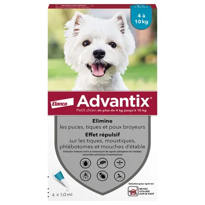 Advantix® petit chien, de 4 kg à 10 kg - 12 mois de protection (2 x 6 pipettes) Advantix® petit chien, de 4 kg à 10 kg - 12 mois de protection (2 x 6 pipettes)