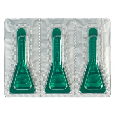 Confezione con 3 pipette monodose in plastica trasparente verde, sigillate in blister argentato. Nessun testo o marchio visibile sull'imballaggio.