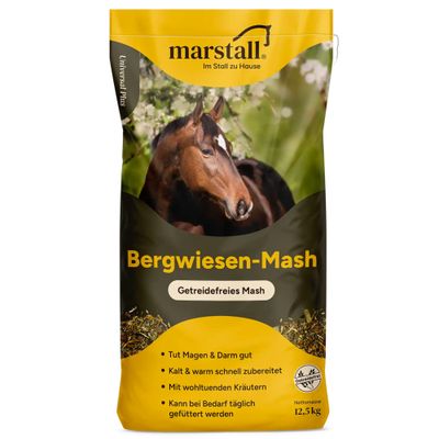 Marstall Bergwiesen-Mash, ρυθμίζει τη λειτουργία του εντέρου, γρήγορη προετοιμασία ζεστό ή κρύο, με βότανα, χωρίς δημητριακά και μελάσα, συσκευασία 12,5 kg.